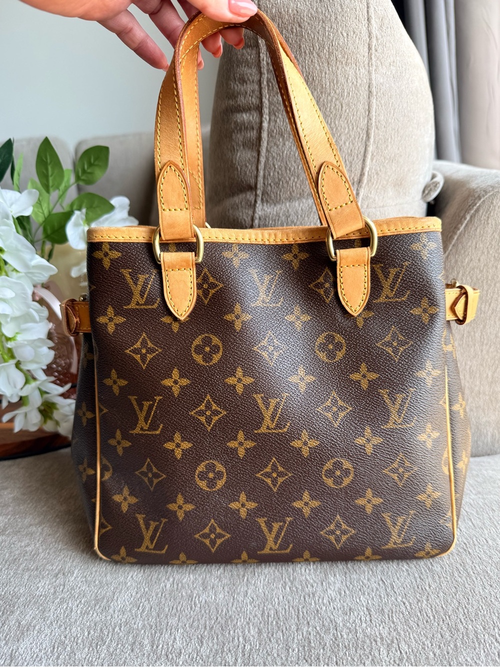 Louis Vuitton Monogram Batignolles PM Canvas Satchel with Natural Vachetta Trim